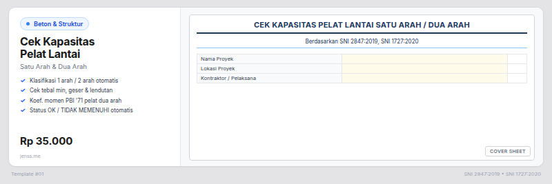 Cek kapasitas pelat lantai satu arah dan dua arah menurut SNI 2847:2019