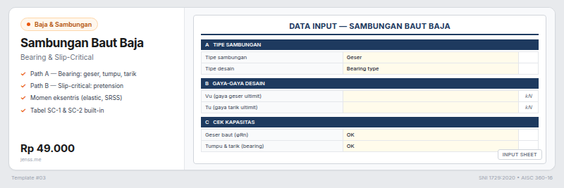 Perhitungan sambungan baut baja bearing dan slip-critical menurut SNI 1729:2020